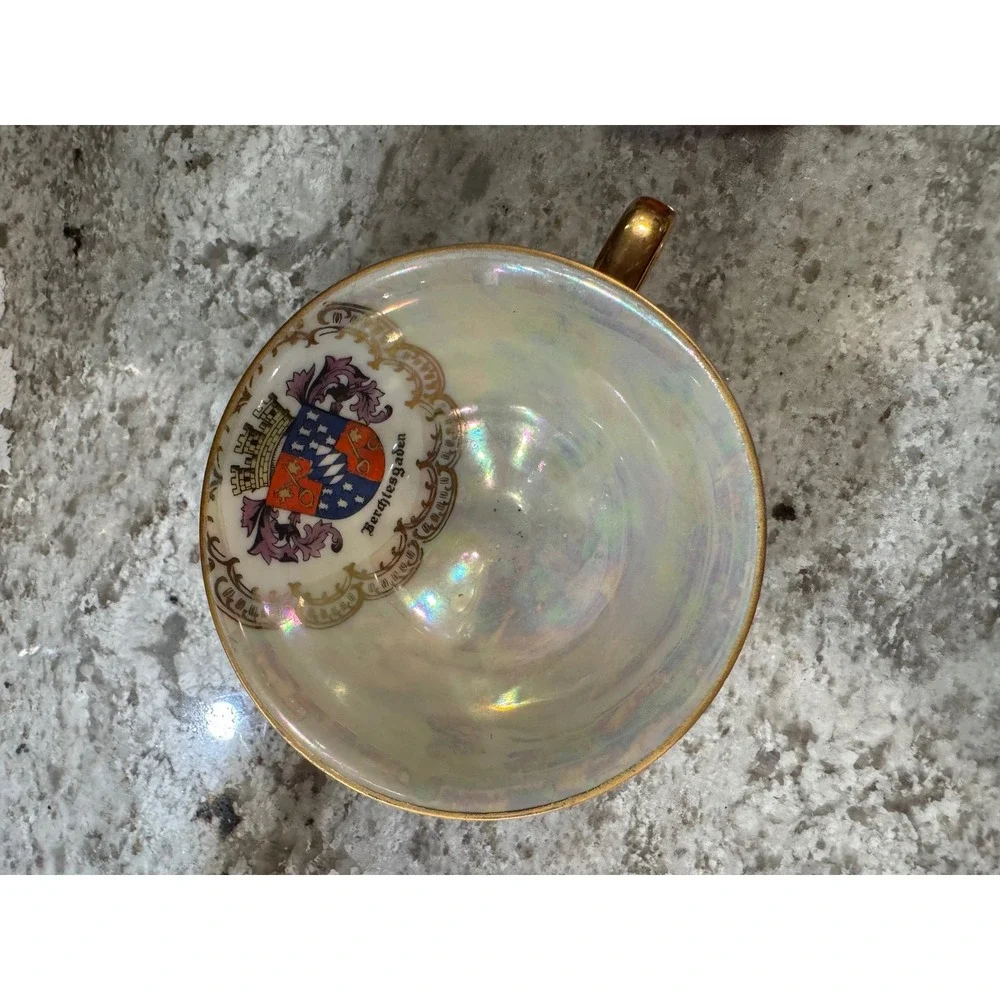 Du-Co Kunst Rehau Bavaria Lusterware Teacup Berchtesgaden Coat of Arms Gold Trim